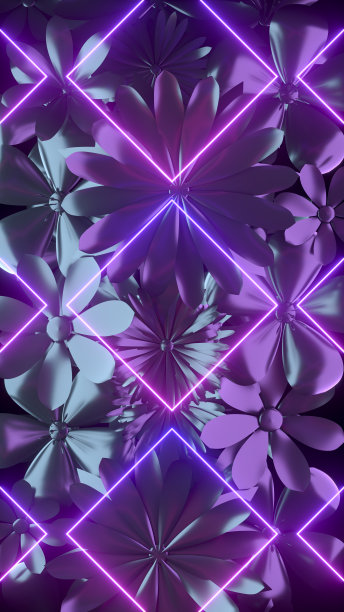 发光的霓虹灯框架在春天的花朵背景图片下载
