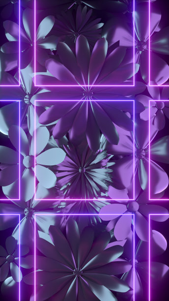 发光的霓虹灯框架在春天的花朵背景图片下载