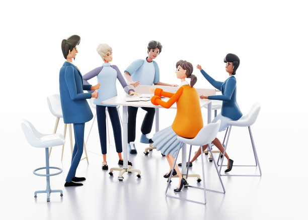 谈判成功后，两个商人举起手，象征胜利和成功。3D渲染图图片下载