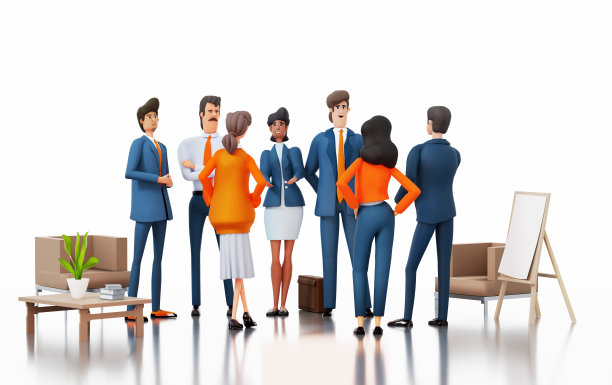 谈判成功后，两个商人举起手，象征胜利和成功。3D渲染图图片下载