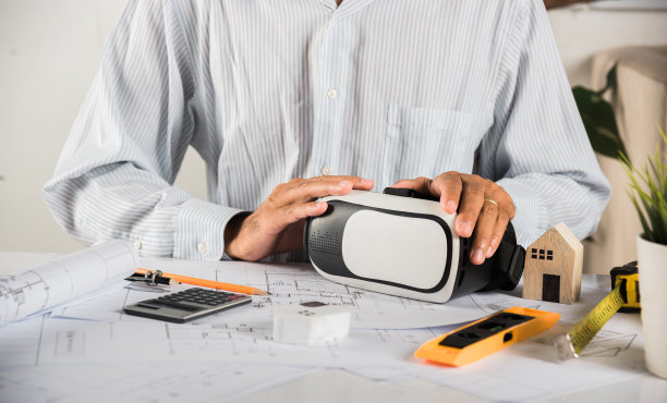 建筑设计手持3D VR眼镜及施工图与蓝图纸项目平面图图片下载