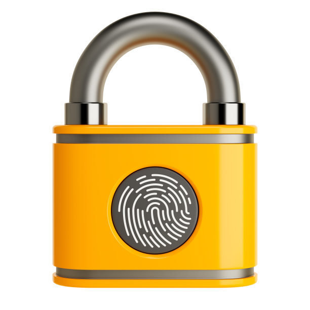指纹锁。无钥匙生物识别锁。透明背景上的3D插图图片下载