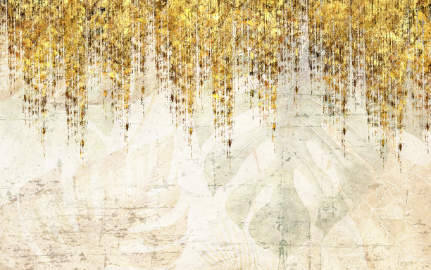 3d极简绘画艺术壁纸的卧室墙壁装饰。树脂晶洞功能齐全，类似水彩晶洞绘画。浅米色背景上的金色线条图片下载