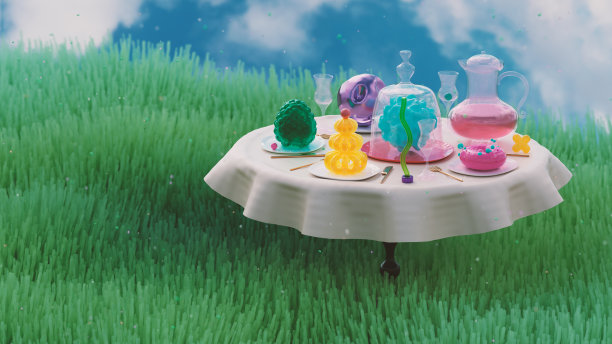 喜庆的家庭餐桌概念。3d渲染，3d插图。图片下载