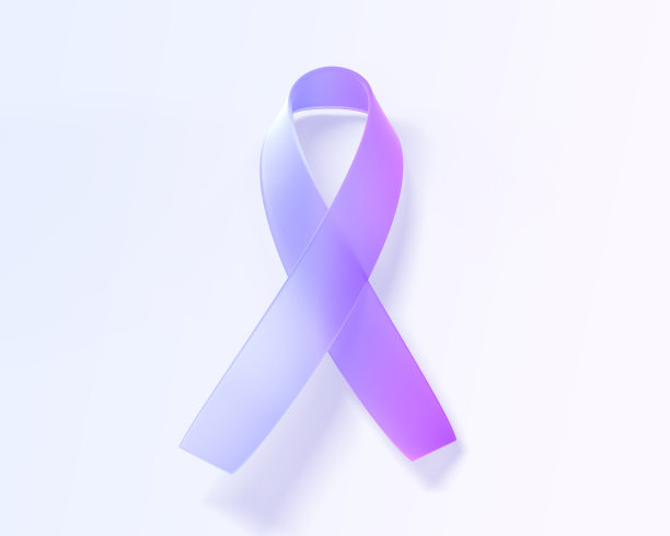 十月的乳腺癌宣传月。紫色丝带与渐变纹理隔离在白色背景3d渲染图标。国家预防女性癌症的标志，医学观念图片下载