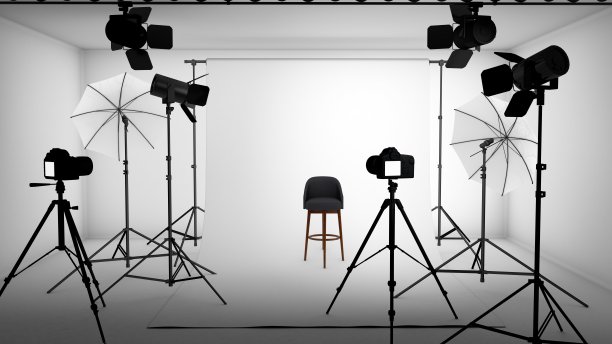 摄影工作室设备设置的3D插图图片下载