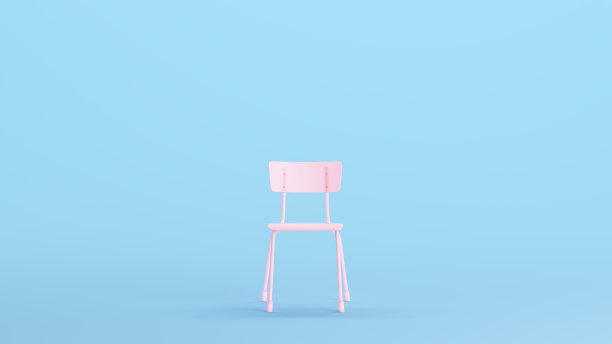粉红色椅子学校椅子空座位现代复古生活风格媚俗蓝色背景正面视图图片下载