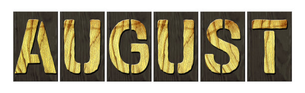 8月。文字来自木制的字母。孤立在白色背景上。一年中的几个月。设计元素。图片下载