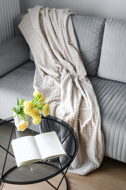 沙发和圆形边桌与空白的书在舒适的休息室图片下载