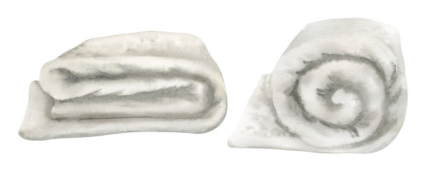 一套毛巾在孤立的背景。手绘水彩插图白色折叠浴织物棉布为浴室。Spa沙龙设计软毛巾图纸。身体护理用餐巾图片下载