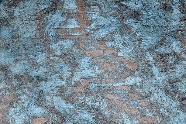 米色铜砖墙与银蓝色波浪点文字和装饰图片下载