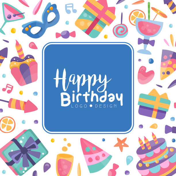 生日快乐方卡与蛋糕礼盒图片下载