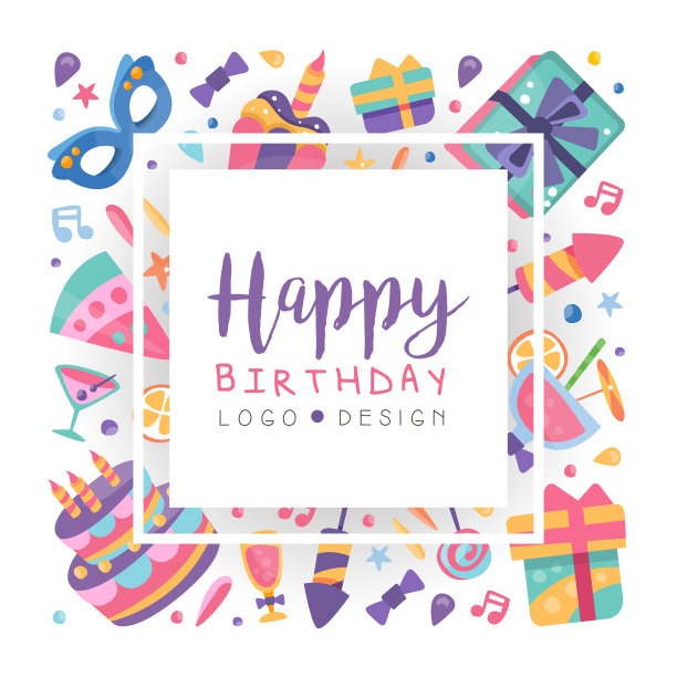生日快乐方卡与蛋糕礼盒图片下载