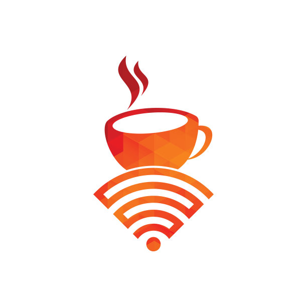 咖啡杯与WiFi矢量图标标志。图片下载