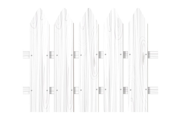 白色的木栅栏与钉子，尖桩，木材纹理在卡通风格孤立在白色的背景。矢量图图片下载