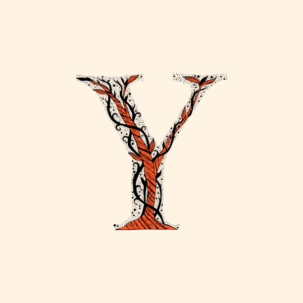 字母Y加上树枝和叶子图片下载