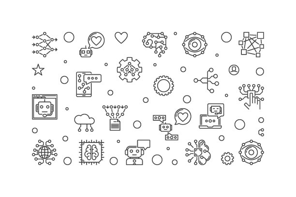 解决方案概念线性水平横幅。矢量人工智能图解图片下载