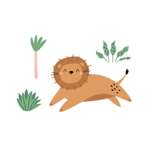 矢量插图可爱的跳跃狮子在热带森林图片下载