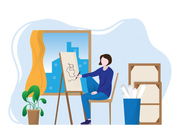 插图平面漫画的人做绘画和绘画，艺术家在工作中收集图片下载