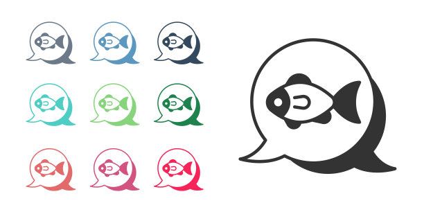 黑色的鱼图标孤立在白色的背景。设置图标彩色。向量图片下载