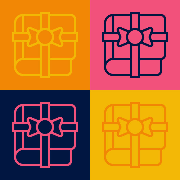 波普艺术线书作为礼物图标孤立的彩色背景。向量图片下载