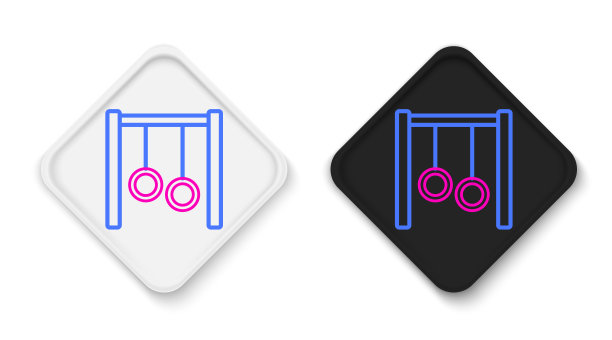 线体操环图标孤立的白色背景。带吊环的吊绳游乐设备。色彩缤纷的轮廓概念。向量图片下载