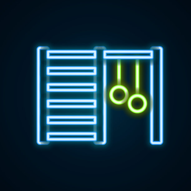 发光的霓虹灯线木制的瑞典墙图标孤立的黑色背景。瑞典的楼梯。色彩缤纷的轮廓概念。向量图片下载