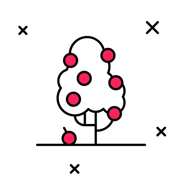 填充轮廓果树图标孤立的白色背景。农业植物。有机农产品。水果花园。园艺的主题。向量图片下载