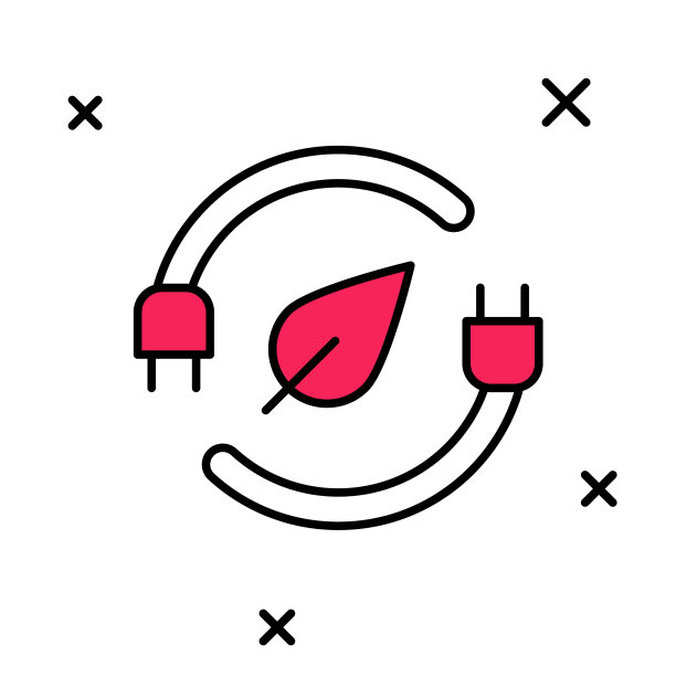 填充轮廓在白色背景上孤立的叶子图标中的节电插头。节约能源用电。环境保护。生物能源。向量图片下载