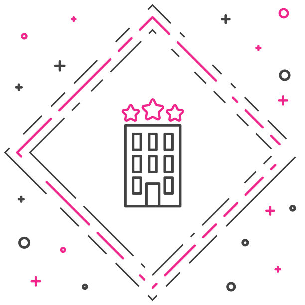 线酒店建筑图标孤立的白色背景。色彩缤纷的轮廓概念。向量图片下载