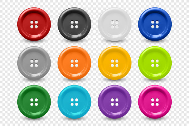 矢量3d现实按钮的衣服图标设置近距离隔离。采购产品时尚，艺术，针线活，缝纫，剪贴簿装饰。圆形衣服纽扣收集，顶视图图片下载