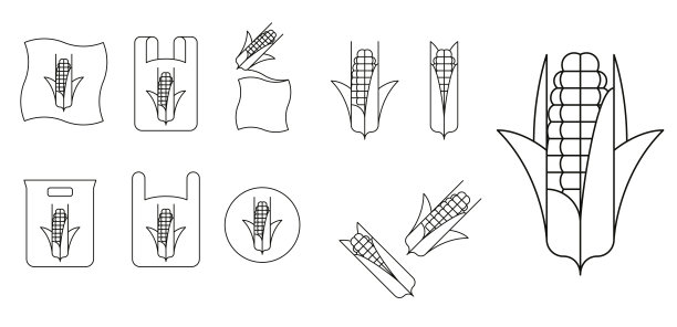 玉米纤维织物线图标集玉米基塑料可持续材料插图图片下载