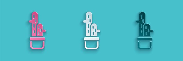 剪纸仙人掌佩奥特在锅图标孤立的蓝色背景。盆栽植物。盆栽植物标志。纸艺风格。向量图片下载