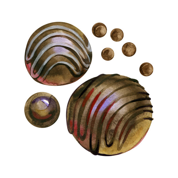 可可炸弹和巧克力炸弹与可可隔离在白色背景。节日自制糖果。圣诞水彩画，装饰设计元素。图片下载