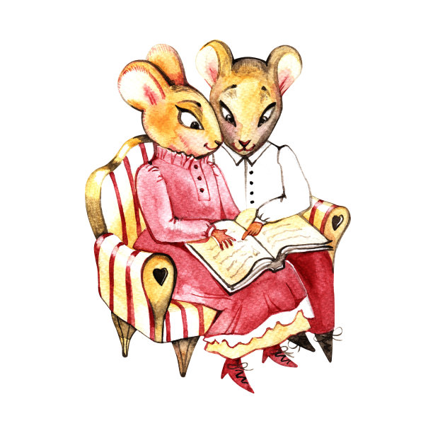 可爱的一对老鼠，水彩插图，喜欢卡通人物的剪贴画，适合卡片和印刷设计图片下载