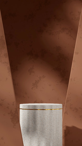 在肖像纹理的棕色墙壁3d渲染空白空间自然水磨石和金色讲台图片下载