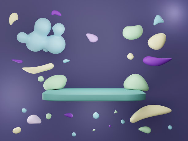 3d渲染高级抽象几何形状和柔和的豪华砾石装饰与热带树叶在白色背景。图片下载