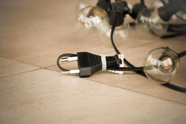 电灯插头放在地板上。图片下载