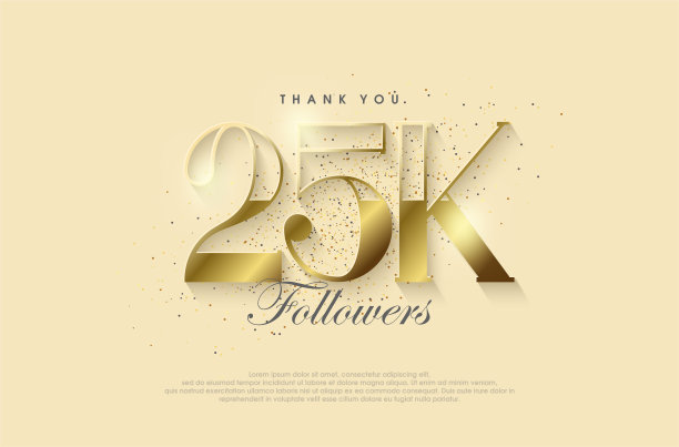 非常感谢2.5万粉丝，有闪亮的豪华金色设计。图片下载