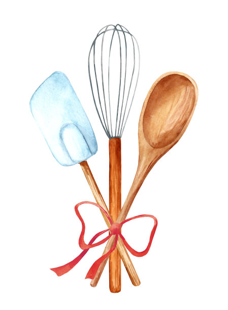 厨房设置。擀面杖，打蛋器，厨房抹刀图片下载