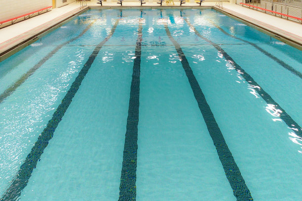 公共室内游泳池/游泳馆与瓷砖车道线。图片下载