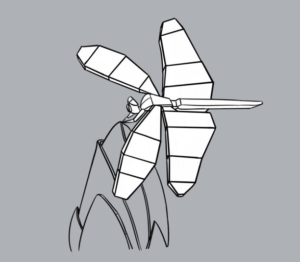 蜻蜓上一朵花蕾，黑线素描图片下载