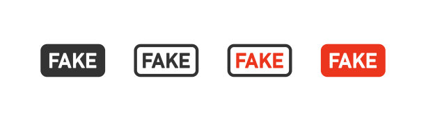 假按钮图标在浅色背景。邮票的象征。假新闻印章，宣传。轮廓，平面和彩色风格。平面设计。图片下载