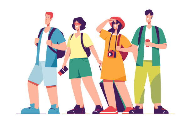 矢量插图一群快乐的游客朋友旅行者图片下载