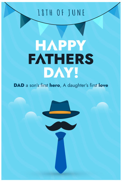 祝父亲节快乐。父亲节快乐海报，系着领带，戴着帽子，留着胡子。父亲节卡片设计。爸爸节快乐。父母的爱和关怀。6月18日庆祝活动。父亲节祝福语图片下载