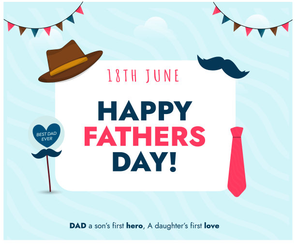 祝父亲节快乐。父亲节快乐海报，系着领带，戴着帽子，留着胡子。父亲节卡片设计。爸爸节快乐。父母的爱和关怀。6月18日庆祝活动。父亲节祝福语图片下载