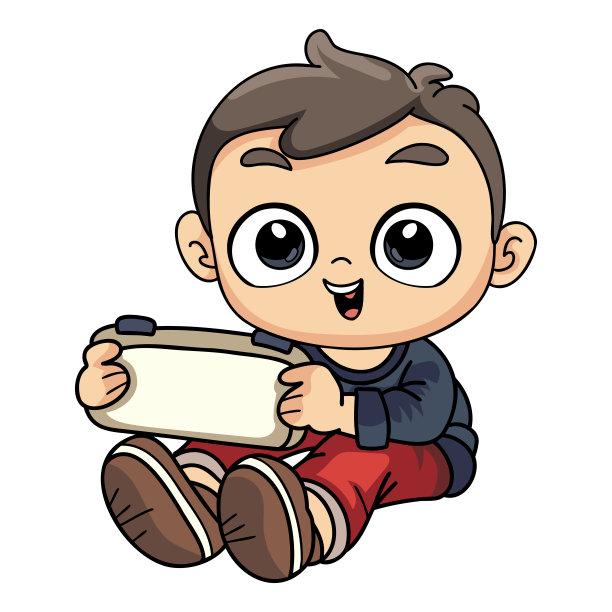 快乐的男孩在涂鸦风格的便携式游戏角色插图图片下载