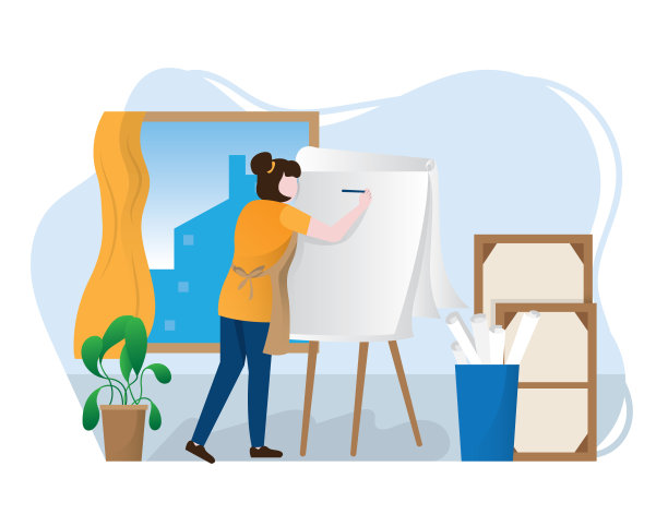 Illustration flat cartoon of people doing drawing and painting, artists at work collection.图片下载