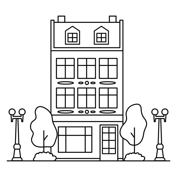 城市天际线勾勒出城市景观。房地产的城市景观。线条艺术风格的建筑。图片下载