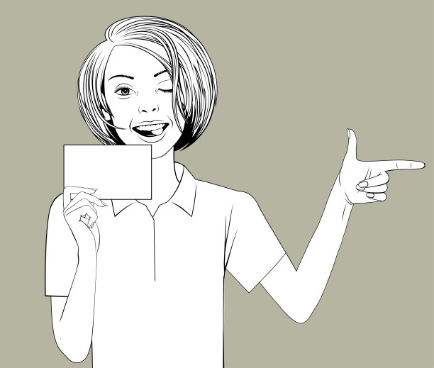 微笑的女孩手里拿着一张白纸，用手指着眼睛眨着眼睛图片下载